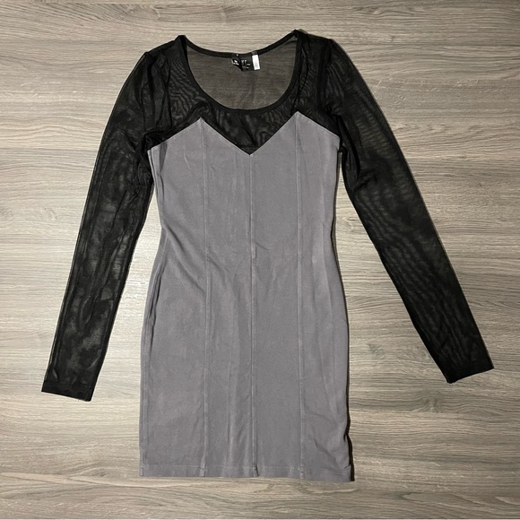 H&M grey mesh bodycon dress - Picture 3 of 4